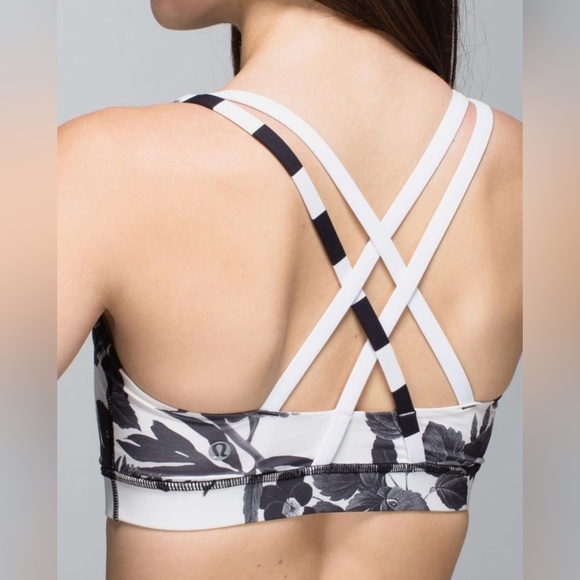 Lululemon Energy Sports Bra Size 12 Floral Light Support 
 Bloom Black/White - Picture 1 of 10